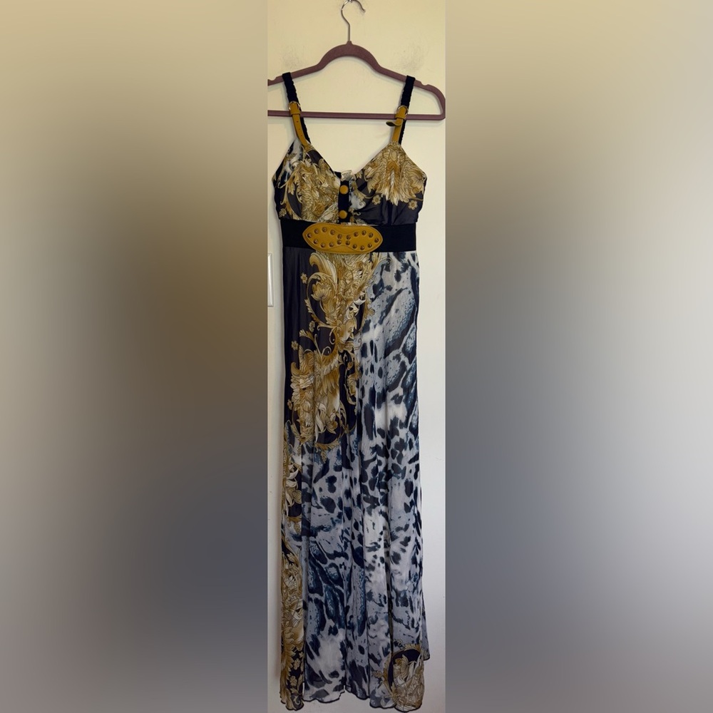 Studio West Navy and Gold Floral Blouse